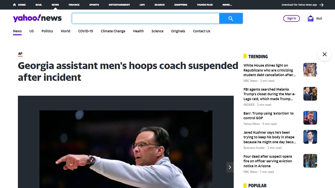 Georgia assistant men's hoops coach suspended after incident - Yahoo! News